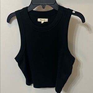 Madewell Cropped Ribbed Black Tank Top, size medium